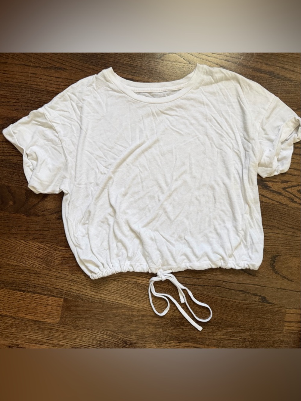 American Eagle White Front Drawstring Crop Tee